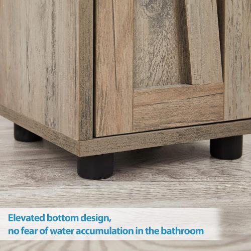 Bathroom Storage Cabinet with Adjustable Shelf, Tall Narrow Cabinet with Retractable Toilet Paper Rod and 8 Storage Compartments, Brown Gray