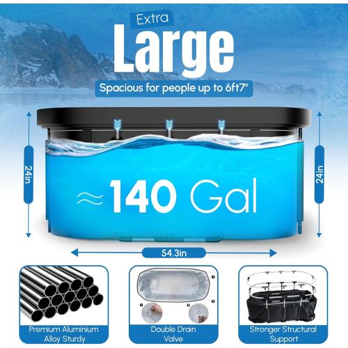 IcyPlunge Cold Plunge Tub - 140  Gallon Ice Plunge for Athletes & Adults, Recovery & Inflammation Relief, Ice Bath Tub with Water & Filter Treatments, XXL Oval Size