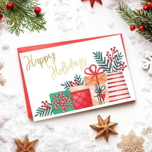 24 Pack Gold Foil Christmas Cards with Envelopes and Inside Messages 6 Assorted Designs Christmas Cards Bulk for Friends, Family, Kids, Boys, Girls.