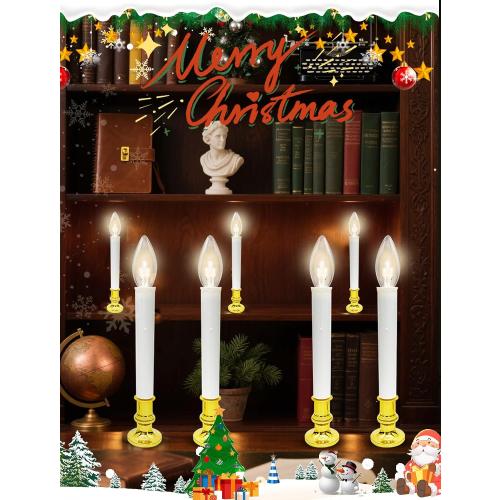 4 Pack Christmas Battery Operated Window Candles with Timer (6-18H), Wireless Window Candle Light with Gold Candlestick Base, C26 LED Bulb Candle Lamp for Home Party Valentines Decor, 4 Suction Cups