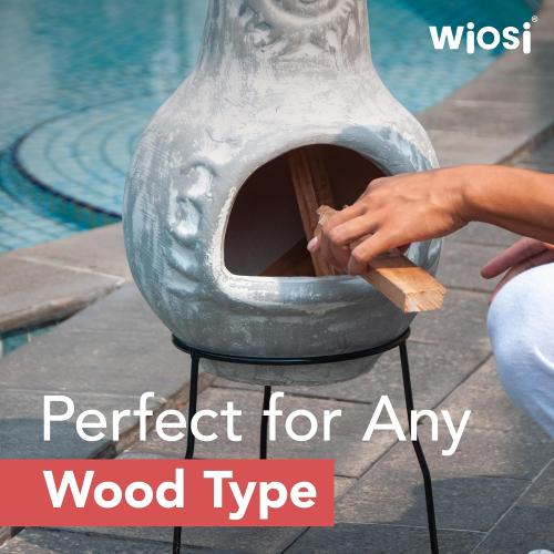 Medium Chiminea Outdoor Fireplace Grey Clay Chimineas with Chimney Rain Lids and Solid Metal Stands - Grey Terracotta Chimenea - Rustic Fire Pit Chimnea 16 x 16 x 32-inch