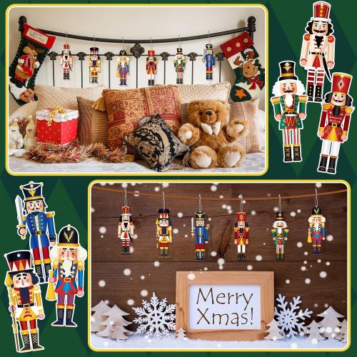 Macarrie 48 Pcs Christmas Nutcrackers Ornaments Wooden Hanging Decorations Miniature Nutcracker Figures Xmas Holiday Party Decor King and Soldier for Christmas Tree(Cute)