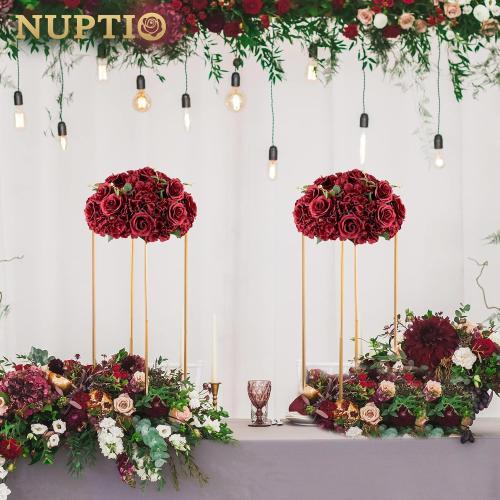 Flower Wedding Centrepieces for Tables: 10 Pcs Burgundy Artificial Flowers Roses Balls  for Centerpiece Fake Silk Rose Arrangements Weddings Reception Birthday Party Decoration