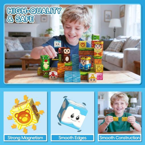 60PCS Mini Magnetic Building Cubes Set, Adventure-themed Magnetic Blocks, Portable Magnetic Travel Blocks with Iron Case, Educational Toy for Kids STEM & Construction Learning for Kids Aged 3