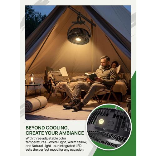 2-Pack 8-inch Magnetic Golf Cart Fan with Heavy-Duty Strap, 12000mAH Battery Operated Fan with Dual-Magnet, Bright Lighting, Compatible with EZGO Club Car Yamaha, Golf Cart Accessories, Golf Gift