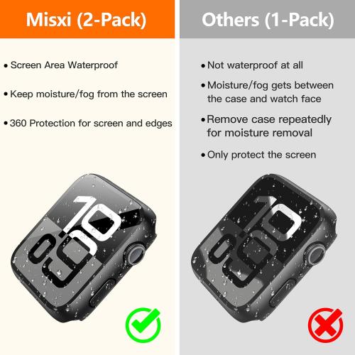Misxi [2 Pack] Waterproof Hard Case with Tempered Glass Compatible with Apple Watch Series 11 (2025) Series 10 46mm, Ultra-Thin Anti-Fall Protective Cover for iWatch Screen Protector, Matte Black