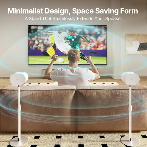 PEGZONE Speaker Stands Pair Compatible with Sonos Era 100 and Era 300, Height-Adjustable from 26.9-42, Cable Management, 11lbs Capacity, White