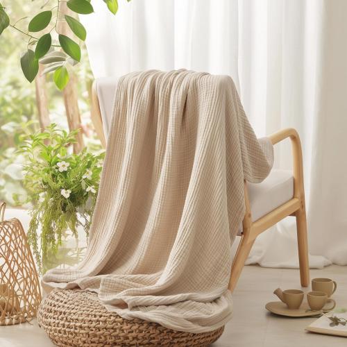 product is good -damage box -100% Cotton Blanket Large 106in.X94in ( 269 cmx239cm) .  Layers Muslin Blankets, Cooling and Soft Throw Blanket for Couch, Breathable Quilt Bedspread, Gauze Bedding for Adults, Oatmeal, Beige Linen