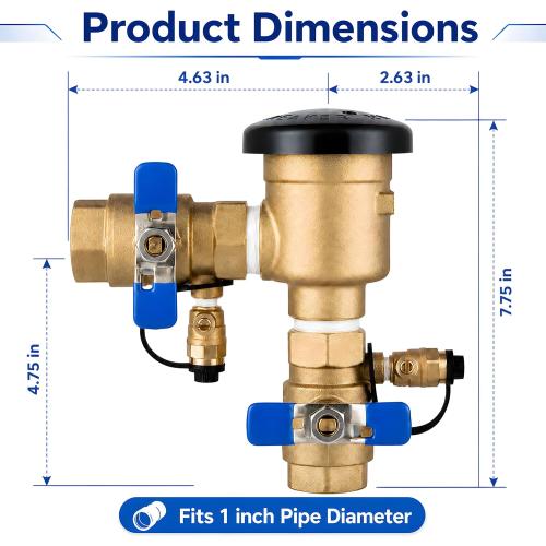 1 Inch Backflow Preventer, Brass Pressure Vacuum Breaker Assembly, 400 PSI Sprinkler Backflow Valve for Lawn Irrigation, Garden Water Lines and Outdoor Anti-Siphon Protection
