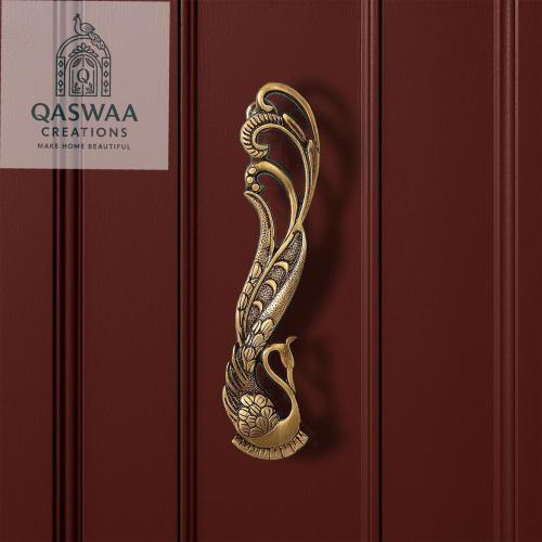 Peacock Design Brass Door Handle Pair, Antique Heavy Duty Decorative Vintage Door Handles,Pull for Dresser Cupboard Drawer Home Furniture Hardware Accessory, (5.5 Inches)