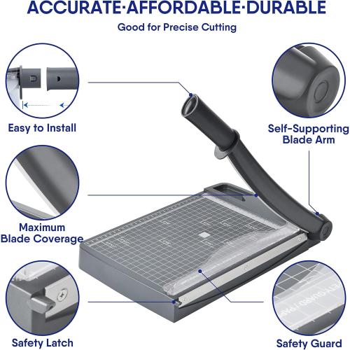 Paper Cutter, Heavy Duty Guillotine Paper Trimmer with Safety Guard and Blade Lock, 12 Cut Length Paper Slicer with 12-Sheet Capacity, Cardstock/Laminating Sheet/Cardboard