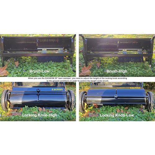 Push Lawn Sweeper, 26-Inch Width, 7 Cu. Ft. Hopper Capacity, 4 Spinning Brushes, Adjustable Height, Durable Steel Frame with Rubber Wheels, Ideal for Leaves and Grass
