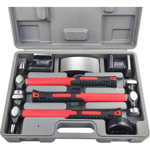 C&T Auto Body Repair Tool Hammer Dolly Car Body Repair Tool Kit with Carrying Case, Carbon Steel Dolly and Hammer Dent Body Fender Tool Set (one hammer missing)