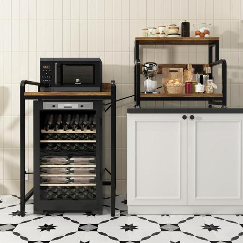 Size 4- Tier Mini Fridge Stand Shelf with Power Outlet, Double-Purpose Rack, Mini Fridge & Microwave Oven Stand Table, Bar Cabinet, Free Standing Shelf for Office, Kitchen, Home.