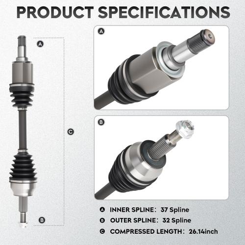 NEW Front Left CV Axle Shaft Assembly fits for Jeep Grand Cherokee 2011-2022 & Dodge Durango 2011-2022, 3.0L 3.6L 5.7L 6.2L 6.4L, AWD with 1 Speed Transfer Case, for 66-3759