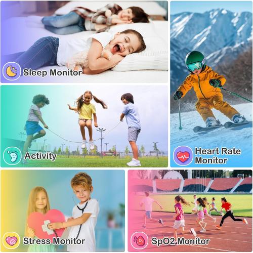 Kids Smart Watch with Fitness Tracker, Waterproof, Heart Rate/Sleep Monitor, Sport Mode, Camera, Video, Recorder, Music, DIY Wallpaper, Game, SOS Button, NO APP/Phone, Gifts for Boy Girl 4-13 Year Old