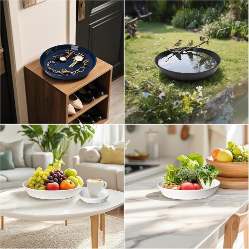 1 Pack Plant Saucer Pot Trays 14 Inch, Deep Plant Saucers Water Catcher Tray for Indoor & Outdoor Planters,Bird Bath Durable Ceramic Plant Tray for Flower Pot （14 inch White）