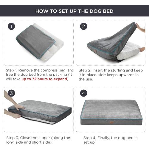 Bedsure Washable Dog Beds Large Sized Dog - 3 Inch Thicken Up to 80lbs Pet Mat Pillows with Removable Washable Cover, Grey