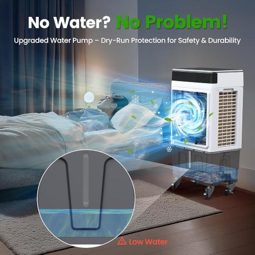 WHITE Swamp Cooler Air Conditioner with Dry Burn Protection, 4000 CFM Evaporative Air Cooler with 8-Gal Water Tank, 4 Modes, 3 Speeds, Remote, 12H Timer, Portable Windowless AC for Bedroom Home Office