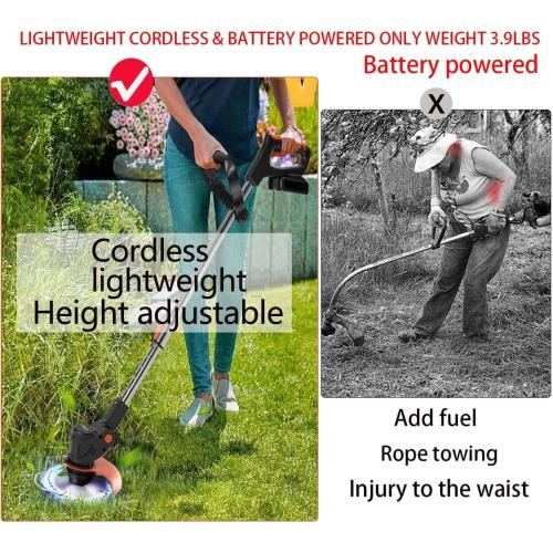 Black and Orange Electric Weed Wacker 21V Electric Weed Cordless Eater with 2pcs Batteries and 3 Types Blades&Auxiliary Wheel Weed Trimmer Lightweight 3 in 1 Stringless Grass Trimmer Edger/Brush Cutter for Lawn