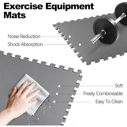 Puzzle Exercise Gym Flooring Mat, 1/2 Thick EVA Interlocking Foam Tiles Workout Mat for Home Gym, Fitness Equipment, MMA, Gymnastics, 6 Tiles Shock-Absorbing Exercise Mat, Grey (24 Sq Ft)