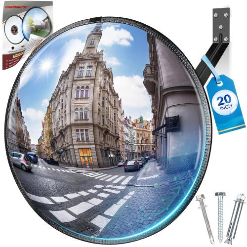 20 HD Acrylic Convex Mirror | 160° Adjustable Wide Angle View, Leather Frame & ABS Back, Blind Spot Mirror for Garage, Warehouse, Driveway, Store & Office