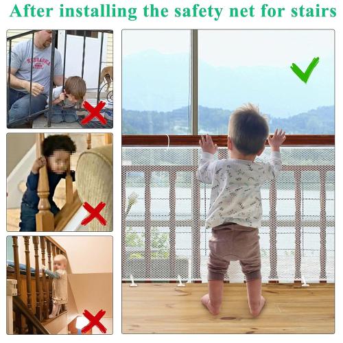 Child Safety Net, Durable Banister Guard for Baby Safety Stairs Railing Balcony Cribs, Banister Stair Mesh Baby Proofing, Easy to Install Stair Netting for Kids, Pets, Toys - (10ft Lx3ft H) White