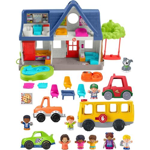 Fisher-Price Little People Toddler Gift Set, Ready for Summer, Interactive Play House with Musical School Bus