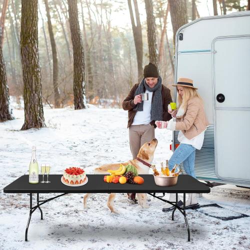 Portable Plastic Folding Table 4ft/6ft/8ft Heavy Duty White Black Picnic Dining Table Fold-in-Half for Camp Party Kitchen Indoor Outdoor