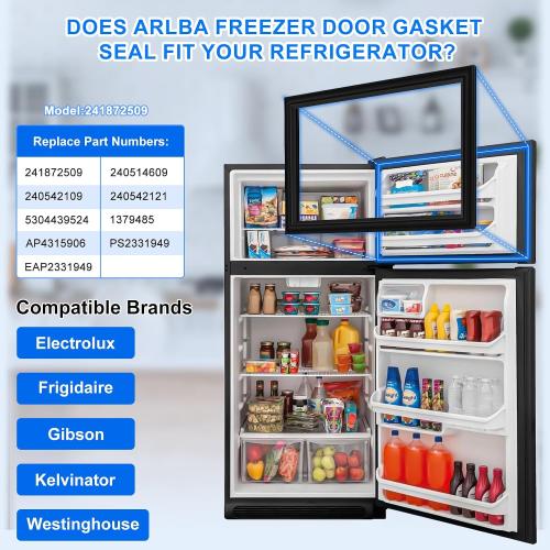 Upgraded 28.74x17.91 241872509 Refrigerator Freezer Door Gasket Replacement Part Compatible with Frigidaire Electrolux Freeze Door Seal Gasket 240542109 240542121 1379485 AP4315906 PS2331949 Black