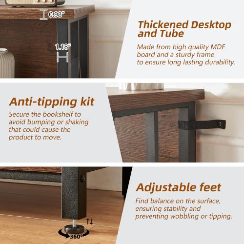 Size 35.43W x 12.6D x 30.9H.HOMISSUE Bookshelf, 3-Tier Rustic Short Bookshelf, Industrial Shelf Bookcase with Engineered Wood Shelves, Low Bookcase with Storage, Small Shelf for Living Room, Bedroom and Office, Rustic Brown