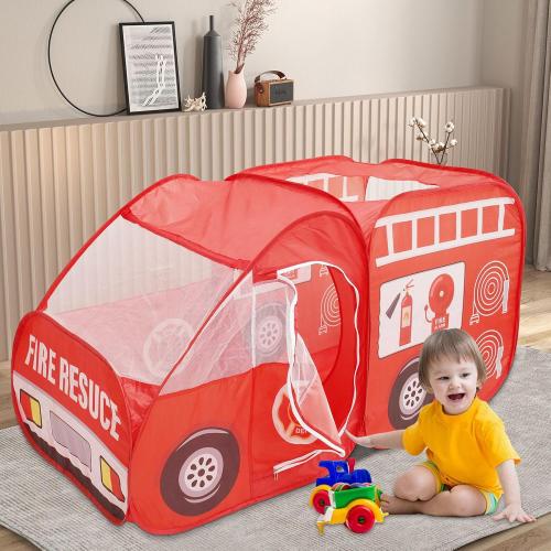 Pop Up Play Tent Large, Play Tent for KDS, Role Play Firefighter Tent, Fire Truck Play Tent for Kids, Truck Tent Playhouse Toy Play Tents for Toddlers 3-5 Kids Tent Indoor Outdoor Playhouse Toys