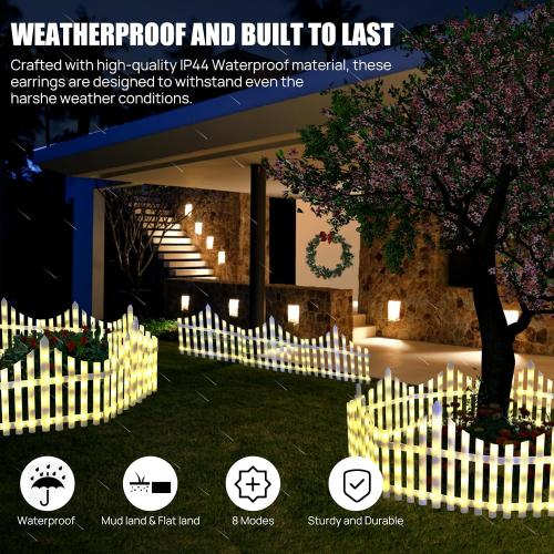 MGupzao Christmas Tree Fence Light - Christmas Decorations Lights 8 Pack Picket Fence for Indoor Outdoor Christmas Decor, Plug-in 8 Modes Decorative Light for for Landscape Patio Yard Path Xmas Decor