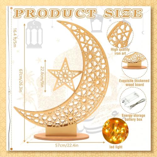 Large Metal Ramadan Moon Stand Lights Decorations for Home Iron Eid Mubarak Star Crescent Moon Lamp LED Light Stand Eid Craft Table Centerpiece Home Islamic Gift(22.4 x 26.3 Inch,Modern Style)