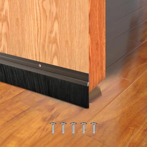 Aluminum Door Sweeper for Bottom of Door 39.3 L X 2 W, Soft Door Sweep Brush, Easy-Mounting, Brown