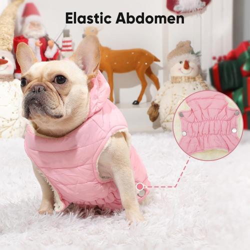 Fleece Lining Dog Hoodie with Harness Built in,Extra Warm Small Dog Jacket in Winter Puppy Coats with Drawstring Hooded,Light Pink XS
