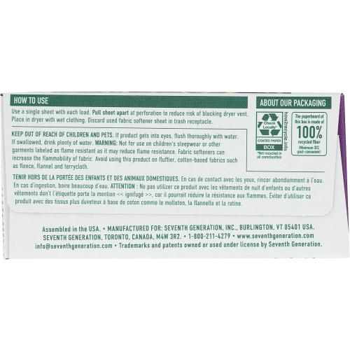 Seventh Generation, Fabric Softener Sheets Lavender, 80 Count
