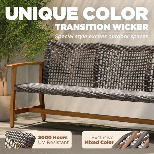IDZO  3 Seater Patio Couch  Wicker, Teak Finish Furniture Set, Trinite Brown