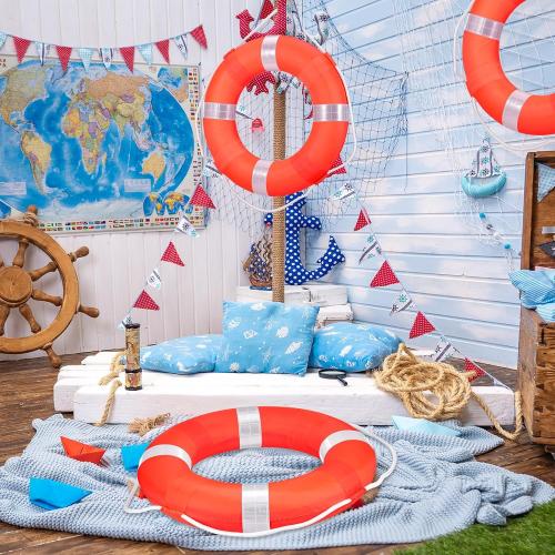 Size 20 Inch Color Orange Life Preserver Ring with Water Floating Lifesaving Rope 98.4FT Set, Swim Foam Buoy Swimming Pool Safety Throwing Ring Rope Rescue Lifeguard Wall Decoration