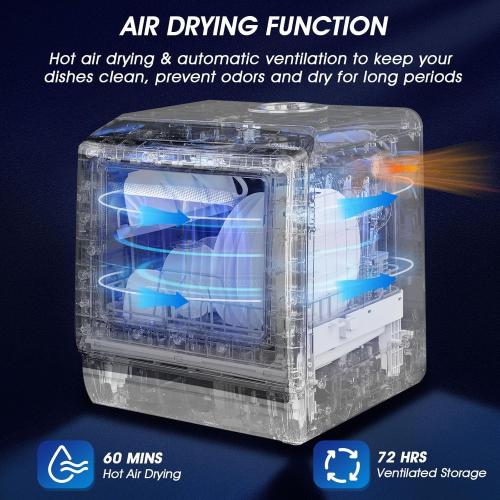 AIRMSEN Portable Countertop Dishwashers, 5 Washing Programs Mini Dishwashers with 1.2 Gal Built-in Water Tank and Double-layered Glass Door, No Hookup Needed for Home, Apartments & RVs