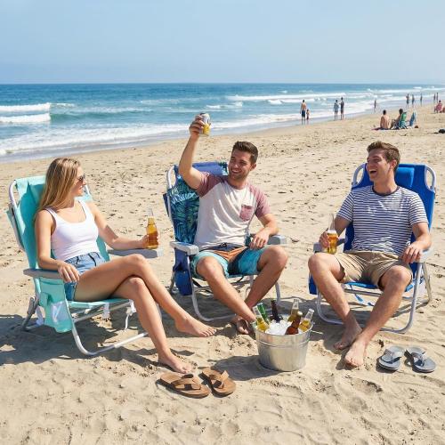 SUNNYFEEL Low Beach Chair 2 Pack, 5-Position Lay Flat Reclining, Backpack Portable Folding Chairs with Cooler Bag & Cup Holder, Heavy Duty 350 LBS, Compact for Beach, Camping, Travel
