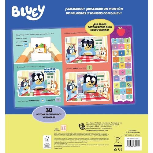 BLUEY WACKADOO! BLUEY'S WORDS AND SOUNDS - SOUND BOOK WITH 30 BUTTONS TO HEAR WORDS AND SOUNDS - PI KIDS.