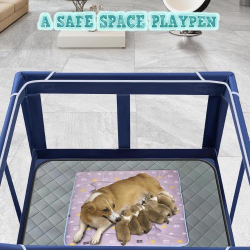 42x42 Inches Puppy Playpen with Dog Pads, Dog Playpen for Puppies or Small Dogs, Pet Playpen for Indoor & Outdoor, Sturdy Safety DogPen with Thickened Fabric, High-Strength Nylon Wire Mesh