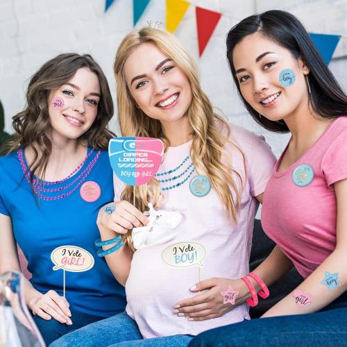 202 Pcs Baby Gender Reveal Party Supplies Favors Boy or Girl, Gender Reveal Ideas Gender Reveal Games Supplies, Baby Gender Reveal Bracelets, Team Boy Girl Button Pins