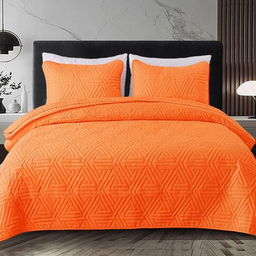 Whale Flotilla Soft Queen Size Quilt Set for All Seasons, 3-Piece Ultrasonic Geometric Quilts Bedding Set, Lightweight Reversible Bedspread, Coverlet, Bed Cover with 2 Pillow Shams, Orange