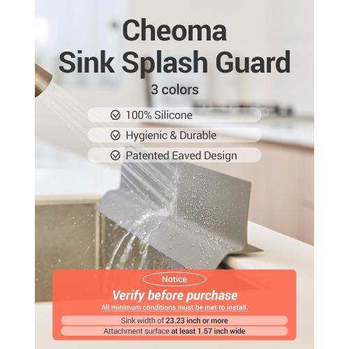 Size 23 inches Color Grey 100% Premium Silicone Kitchen Sink Splash Guard - Non Slip Strong Suction, Durable, and Easy-to-Clean Splash Protector for Mess-Free Cooking and Dishwashing (Gray)