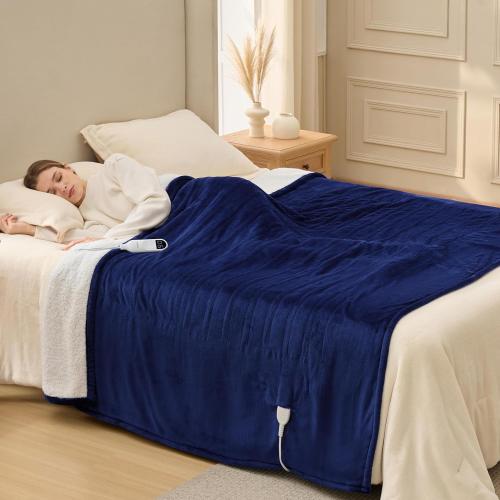 Bedsure Electric Blanket Twin - Soft Flannel Heated Blanket Twin Size, Fast Heating with 6 Time Settings (Up to 10H) & 6 Heat Settings, Warm Gift for Grandma (62x84 inches, Pageant Blue)