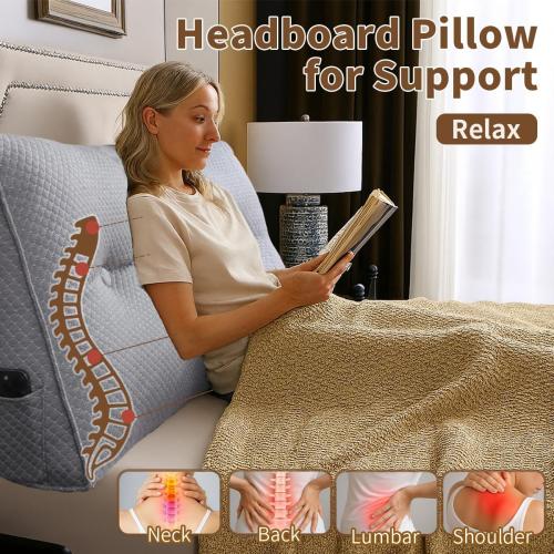 Color White Wedge Headboard Pillow for Bed, Twin Dorm Headboard Pillow Support for Sitting Up, Reading, Relaxing, Bolster Pillow with Removable Washable Cover,