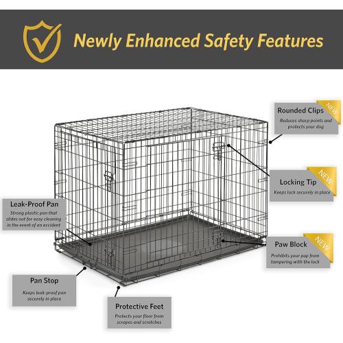 Midwest Homes for Pets 42-Inch New World Crate for Large Breeds, 71-90 lbs, Double Door Folding Dog Crate, Leak-Proof Tray & Secure Latches, Portable, Durable & Easy to Assemble