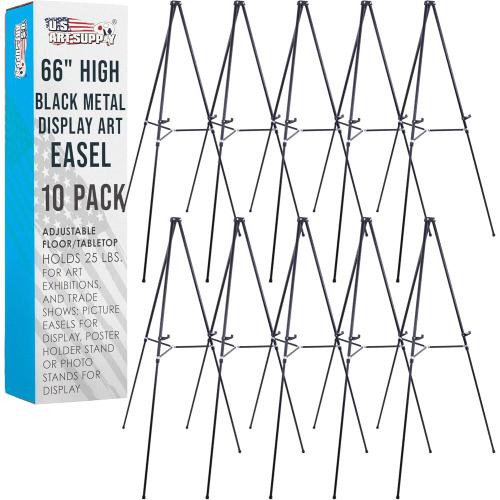 U.S. Art Supply 66 High Black Metal Display Art Easel (10 Pack) - Large Adjustable Height Portable Easel Stand, Sign Display, Holds 25 lbs - Floor & Tabletop Easels, Sign Stand